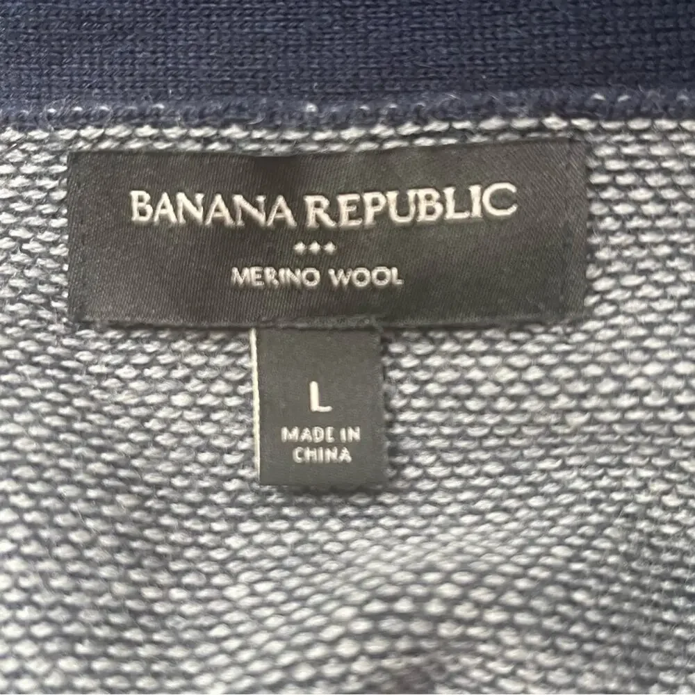Banana Republic Merino Wool Sweater Mens Large Shawl Collar Blue Birdseye Knit